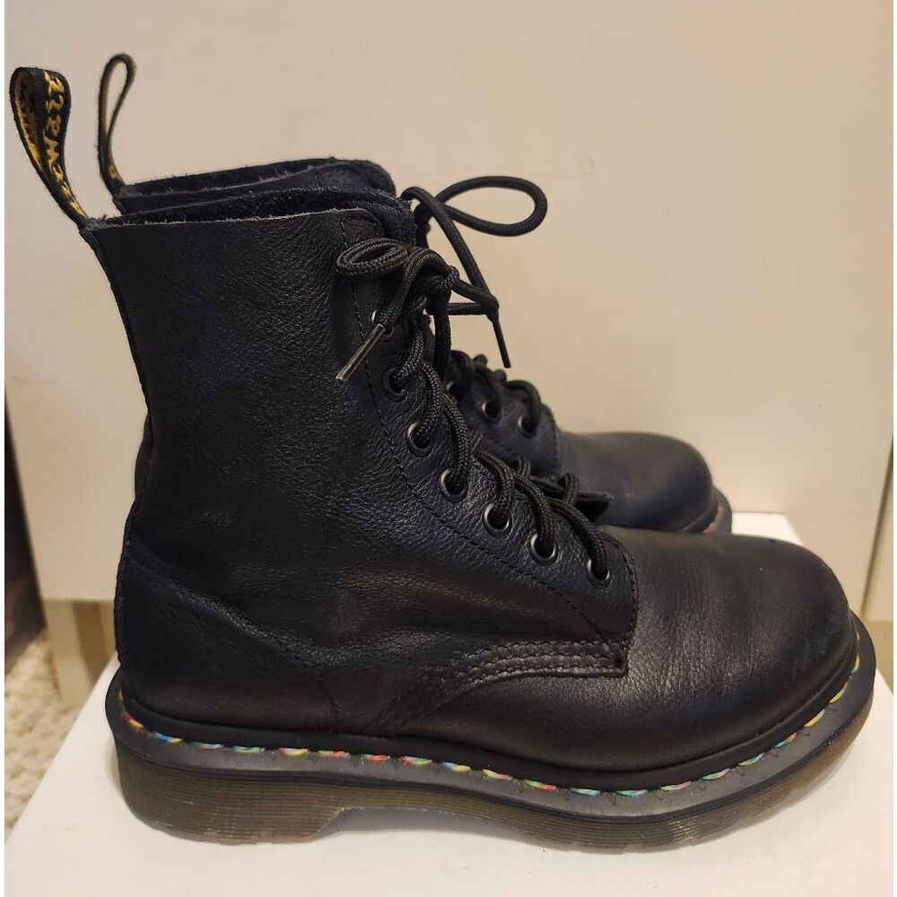 Dr. Martens "1460 Pascal Rainbow" Black Soft-Grain Leather Boots Sz. 6/37 $180 - Picture 3 of 10